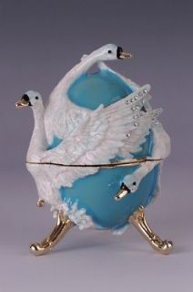 Turquoise swan Faberge Easter Egg with pedant inside by Keren Kopal 