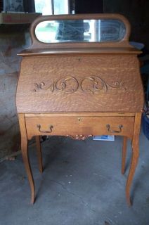 JC Antique ladies drop down secretary/writ​ing desk, oak with mirror 