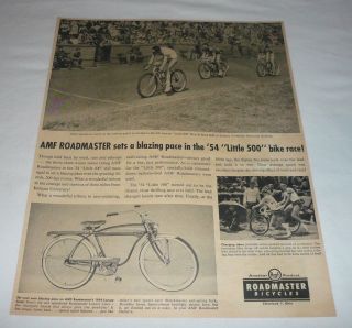 1954 AMF Roadmaster bicycle ad page ~ LITTLE 500 BIKE RACE