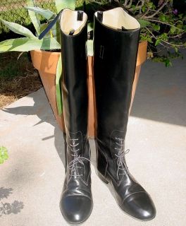   Tall Black Leather Spanish Equestrian Riding Boots 10.5 W Ladies 12