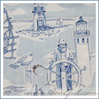 BOOAK Fabric Alexander Henry Seaside Toile Boat Beach Lighthouse Blue 