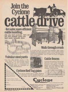 Vintage 1972 CYCLONE CATTLE CRUSH YARDS FENCING Advertisement