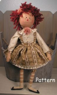   Primitive Raggedy Ann Rose Cloth Fabric Doll Folk Art Sewing Craft #42