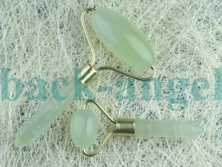 2PC green jade massage head neck face foot roller tool