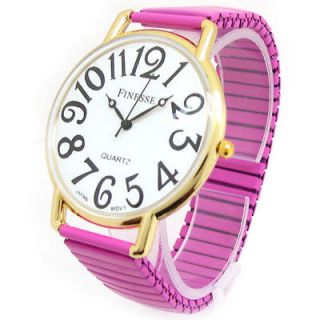 CRAZY PINK Gold Super Size Round Face Stretch Band WATCH