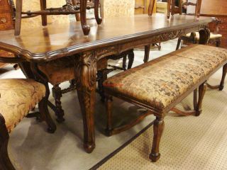 French Handcarved Distressed Extension Dining Table 102 with leaves