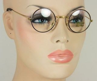   Womens or Mens Engraved Gold Round Metal Frame Eyeglasses Clear Lens