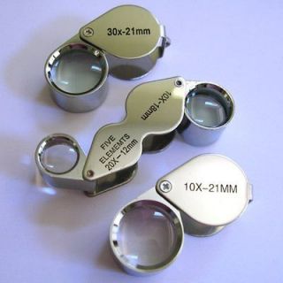 3PCS 10x 20x 30x21mm glass Loop Magnifier Jeweler Loupe