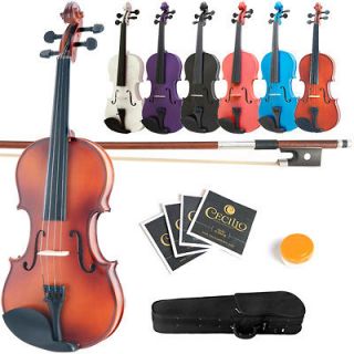   Student Violin Package in 7 Finishes & 8 Sizes +Case+Bow+Extra Strings
