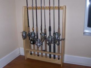Vertical Wall Fishing Pole Rod Rack 8 Natural TVWRR 8