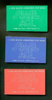   of 3 Original 1983 Vintage Don Bluth Animation Space Ace Flip Books