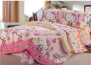 Pink Hellokitty Bedding 4PC Queen Bed Fitted Sheet Quilt Cover Pillow 
