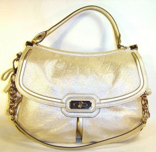 COACH Flagship Leather Flap Bag NWT $798 Gold Silver 17782 Hobo Tote 