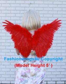 Childrens RED Butterfly Fire Birds Macaw Fairy costume feather angel 