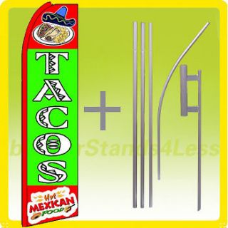 Feather Swooper Banner Sign Tall Flag 15 Kit   TACOS HOT MEXICAN FOOD 