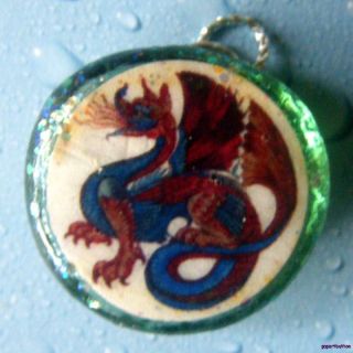 DRAGON William Morris FAIRY GLASS Pendant for Necklace