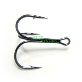 100 pcs fishing treble hooks with eye Round bent 35656 black 6#