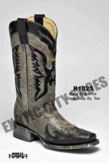 Corral Womens Square Toe Cowboy Western Boots Black Sequin Eagle 