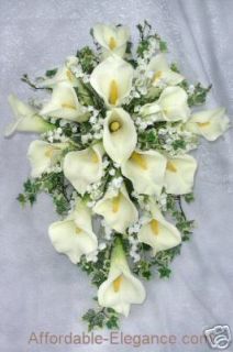   or WHITE Bridal Bouquet Calla LILIES Lily Silk Wedding Flowers Large