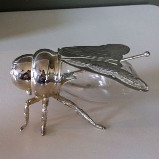 Vtg Godinger silver Sugar Bowl Honey Bee Insect Spoon Glass Rare 