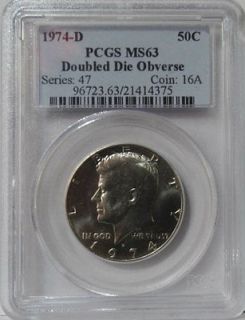1974 D KENNEDY HALF DOLLAR DOUBELD DIE OBVERSE STRONG DOUBLING MS63 