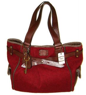 Fossil Adrina Red Wool & Leather Medium Shopper Tote NWT $158