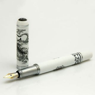 YIREN 828 White & Black Chinese DRAGON Medium Nib Fountain Pen New
