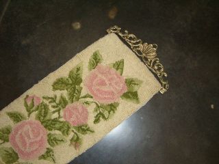 VTG Hand Hooked Rug Tapestry Servant Bell Pull Accent Wall Decor Roses 