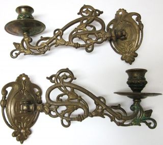   pair of two Victorian Piano Candle Holders Sticks Sconces Brass French