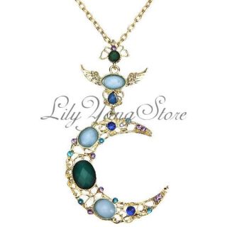   Crystal Rhinestone Crescent Moon Pendant Necklace Fashion Lady Gift