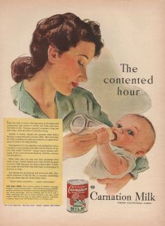 1946 VINTAGE CARNATION MILK THE CONTENTED HOUR PRINT AD