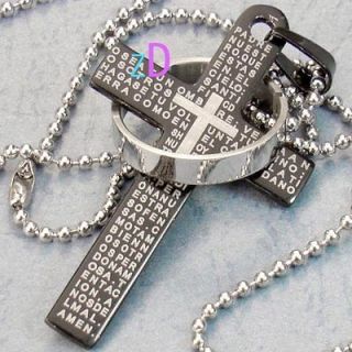   Men Religious Cross Ring Stainless Steel Charm Pendant Necklace