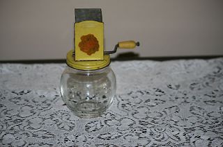   Yellow Glass Androck Nut Spice Grinder Chopper Working Wooden Handle
