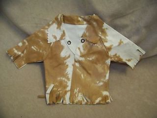 VINTAGE DOLL CLOTHES FAUX COW HIDE FRINGED JACKET