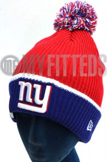 New York Giants Scarlet Royal Blue Fireside New Era Winter Pom Knit 