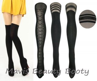 Mock Star Garter Thigh High Boots Hold Up Stockings Pattern Fashion 