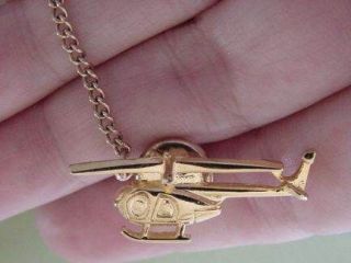 Goldtone Helicopter Tie Clip With Chain