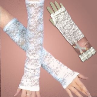   Long Fingerless Lace Bridal Bride Wedding Gauntlets Gloves Fancy Dress