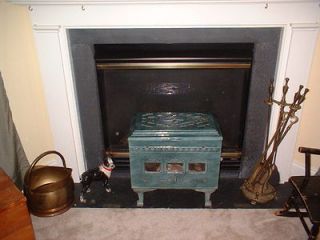   French Wood Burning Stove Cast Iron With Green Enamel Hot Plate
