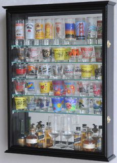 41 Shot Glass Display Case Rack Holder Wall Cabinet, Oak Finish SC03 
