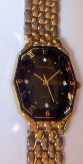 Girls Charles Delon 22k Gold Plated Black Dial Quartz Wristwatch Made 
