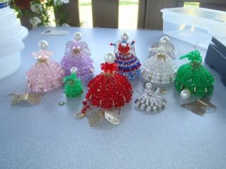 Lot of 8 Christmas Ornaments Angels Safety Pin Beaded