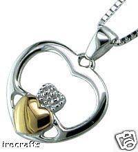 14K White Gold Sterling Silver Claddagh Necklace Pendant celtic Irish 