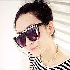   Chic Fashion Gold Tone Silver Chain Transparent Shape Sunglasses Black