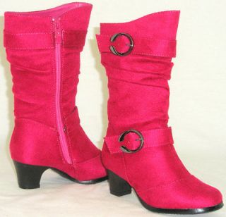 Kid Girls Slouchy Low Heel Buckle Boots*Pageant Costume*PINK SUEDE 
