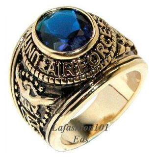Gold Plated Simulated Sapphire Mens Air Force Ring sz12