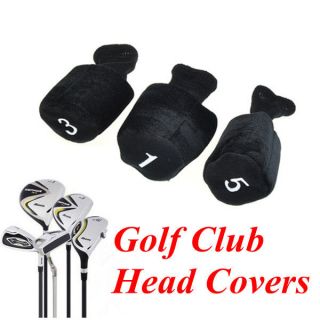 New Protective Golf Club Head Covers Set Black 3 Pieces Pack