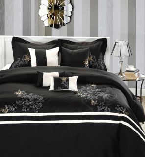   Black, White & Gold 8 Piece Queen Comforter Bed In A Bag Set NEW