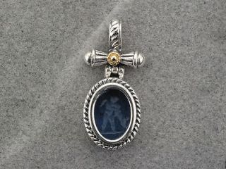 Menegatti Blue Glass Sterling Silver With 18K Gold Accents Pendant