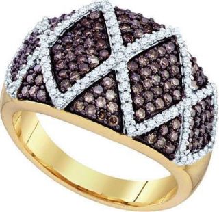 GOLD RING 1.01CT CHAMPAGNE & WHITE NATURAL DIAMOND SET IN CRISS CROSS 